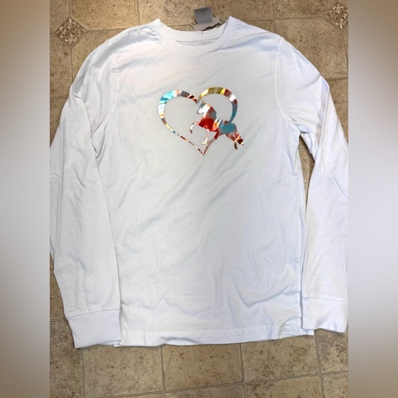 New HTV Long-Sleeve White Horse Equestrian T-Shirt Rainbow Sz Small - Picture 4 of 8